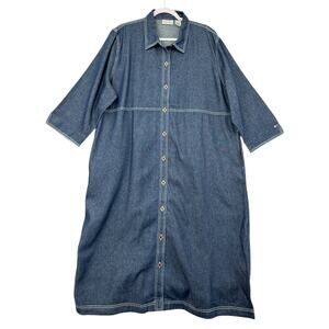 Drapers And Damons Blue Denim Button Down Front Collared Shirtdress Dress 2X